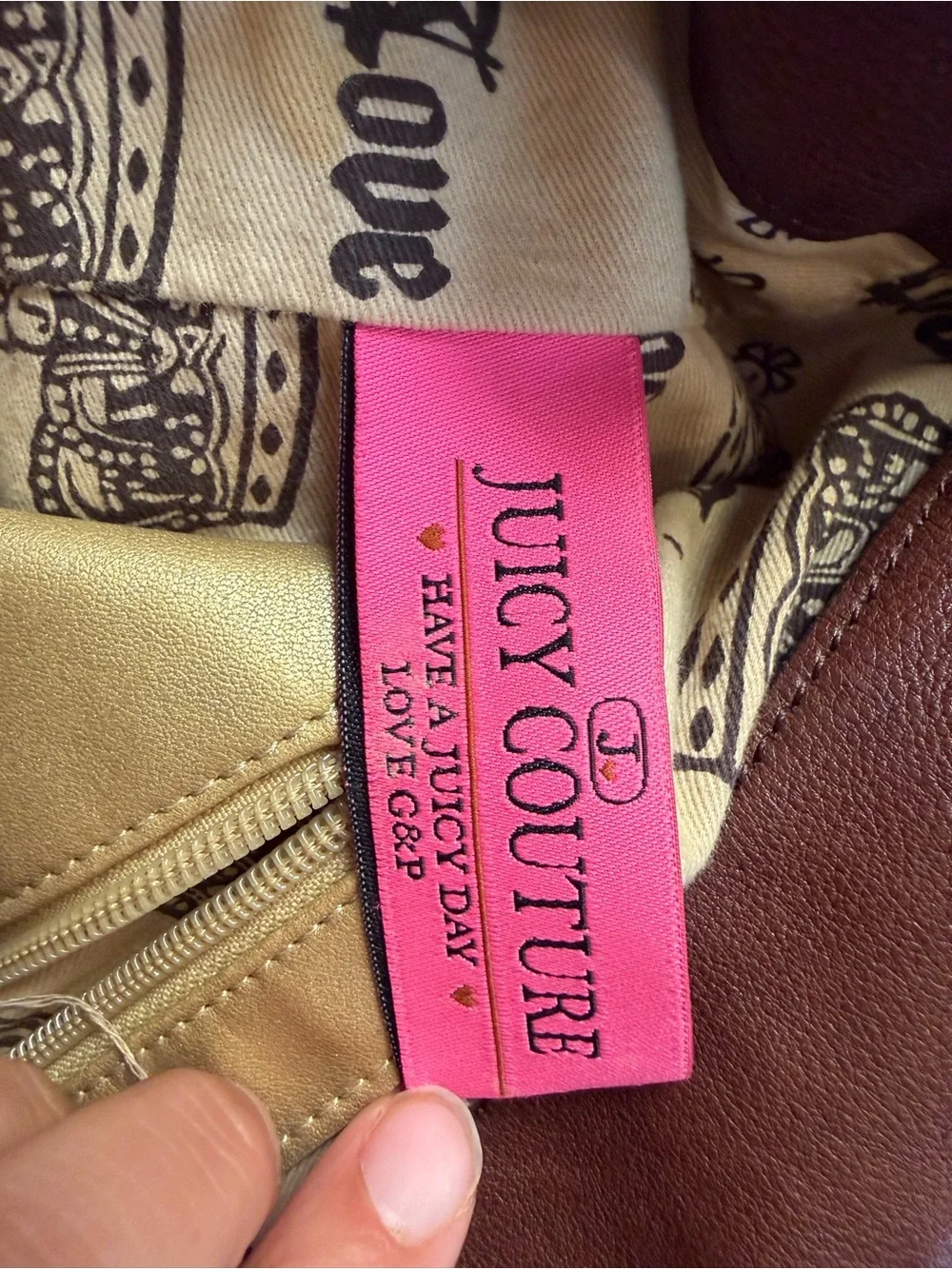 VTG Juicy Couture Brown Leather Hobo Bag Quilted Pocket Pouch Charm Y2K Slouchy